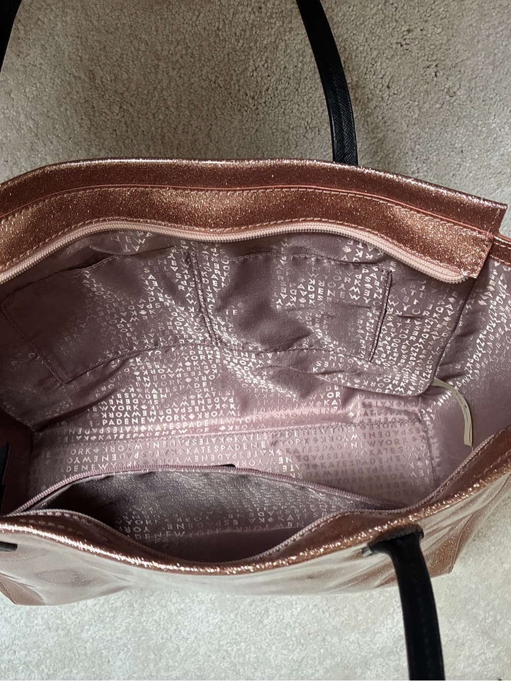 Kate Spade Rose Gold Glitter Tote Bag with Wallet - Picture 8 of 12